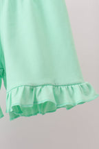 Green Bow Checkered Ruffle Shorts Set
