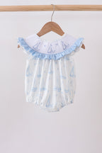 Blue Sailboat Smocked Ruffle Bubble
