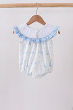 Blue Sailboat Smocked Ruffle Bubble