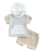 Neutral Color Block Hoodie Set