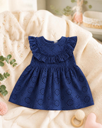 Eyelet Ruffle Dress Cotton Blue Embroidered- Breezy, Sweet & Picture‑Perfect
