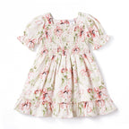 Blush Bouquet Smocked Bodice Puff Sleeve Dress