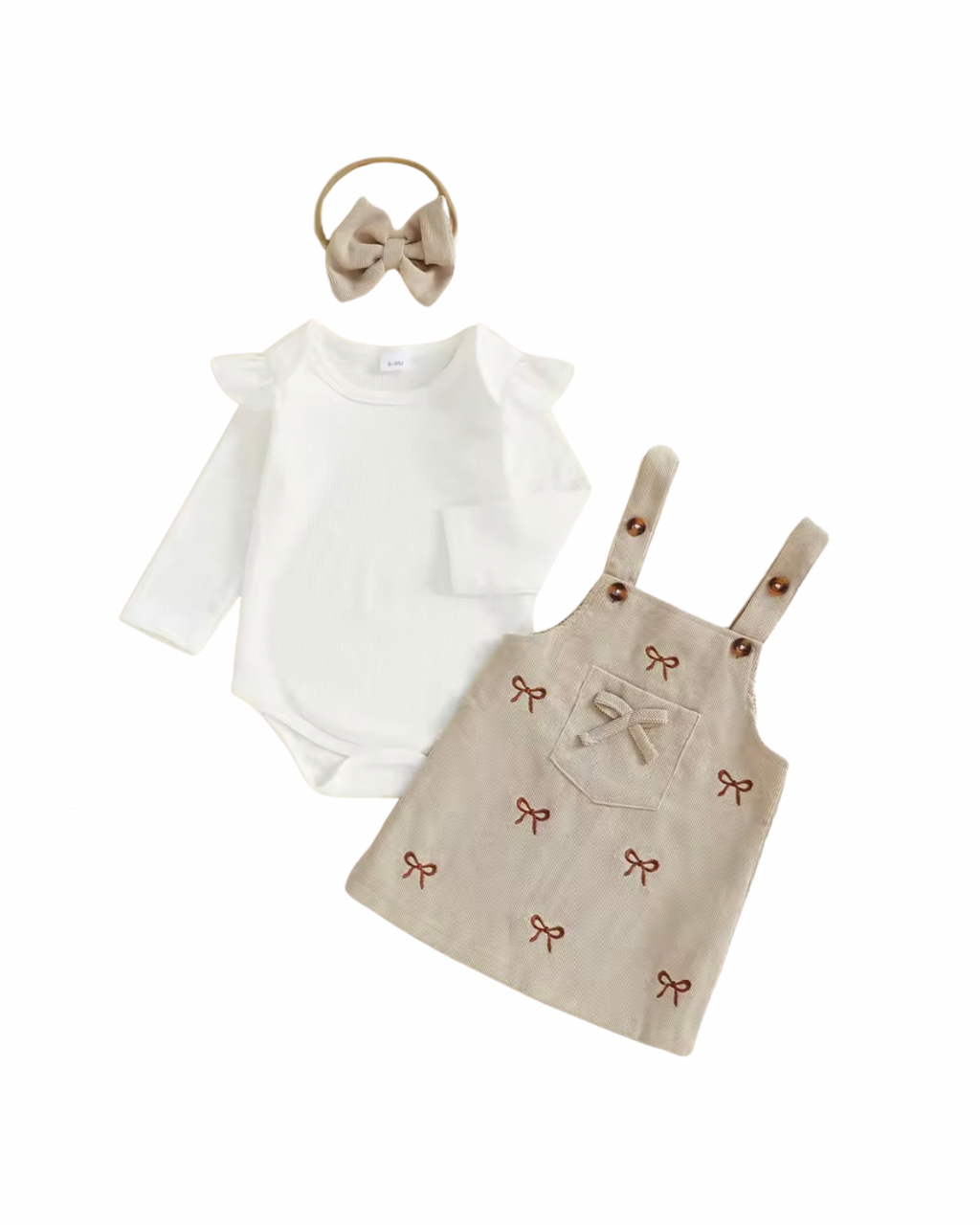 Embroidered Bows Overalls Dress