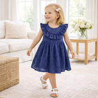 Eyelet Ruffle Dress Cotton Blue Embroidered- Breezy, Sweet & Picture‑Perfect