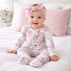 Dream Blossom Soft Bamboo Baby Girl Floral Zipper Romper