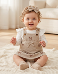 Embroidered Bows Overalls Dress