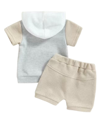 Neutral Color Block Hoodie Set