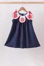 Navy Apple Applique Denim Dress
