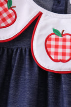 Navy Apple Applique Denim Dress
