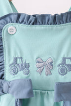 Blue Farm Tractor Embroidered Bubble