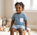 Blue Pocket Grid Shorts Set