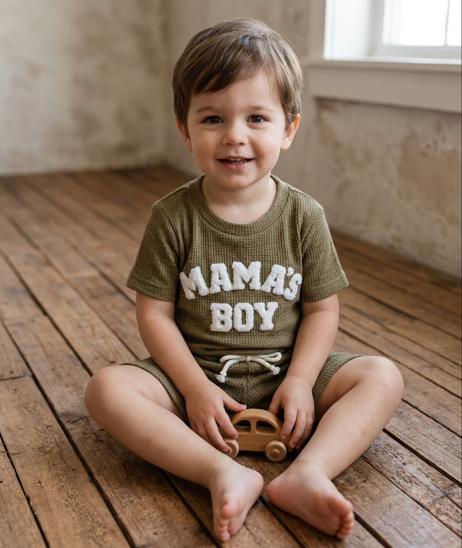 Olive Waffle Knit Mama’s Boy Set