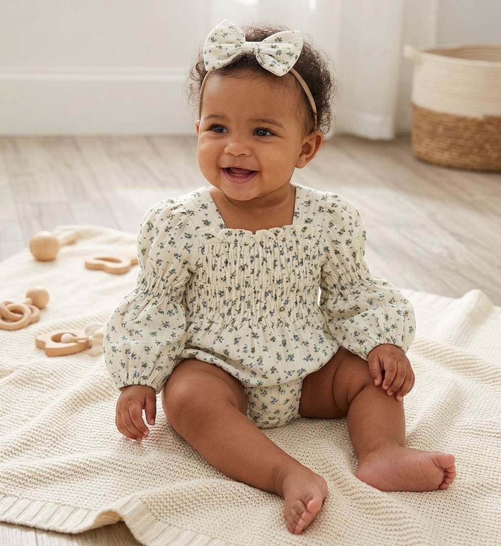 Muslin Smocked Floral Romper