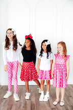 Pink Polka Dots Flutter Sleeve Twirl Dress